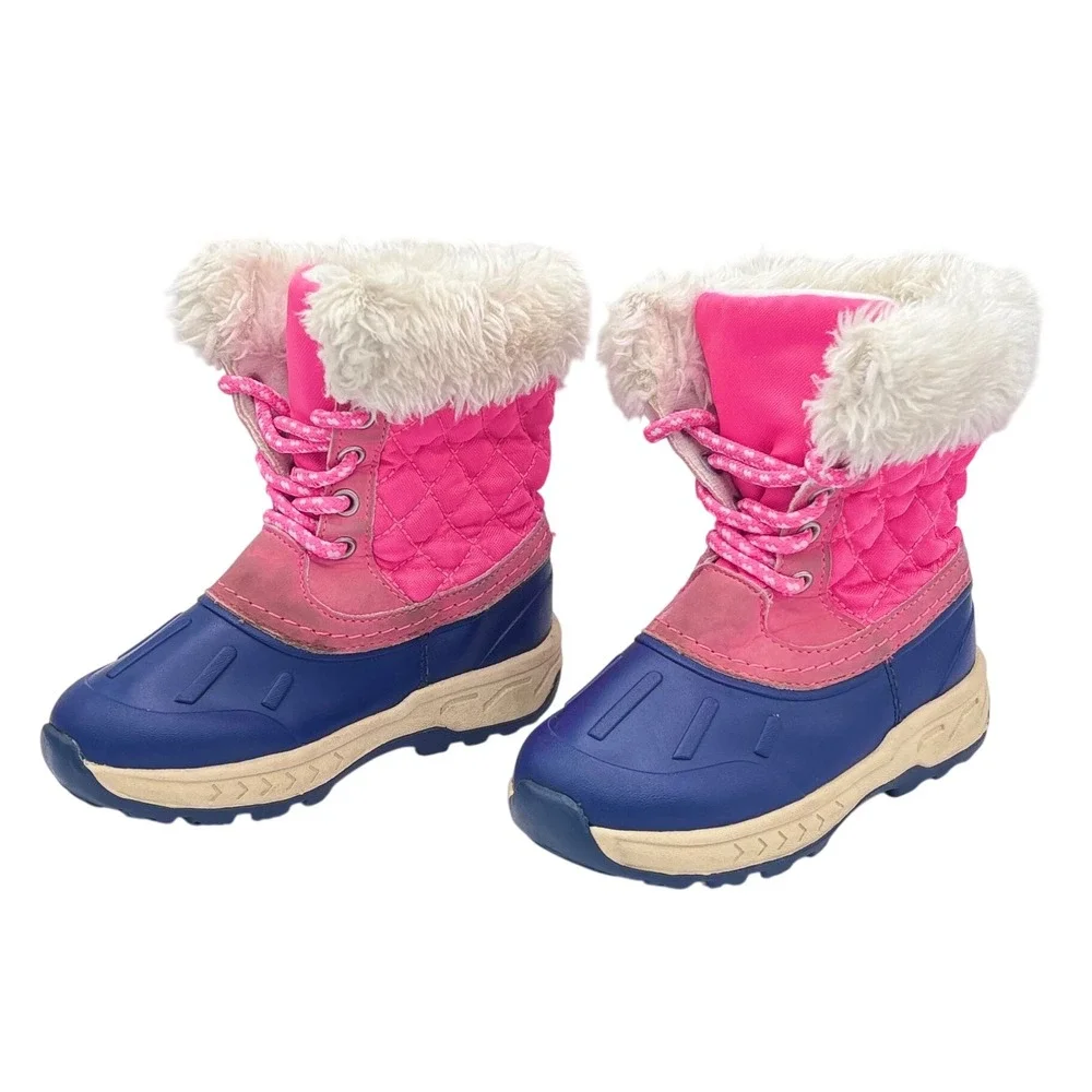 Carter's Kids Pink Blue Quilted Faux Fur Lined Winter Boots Size 9